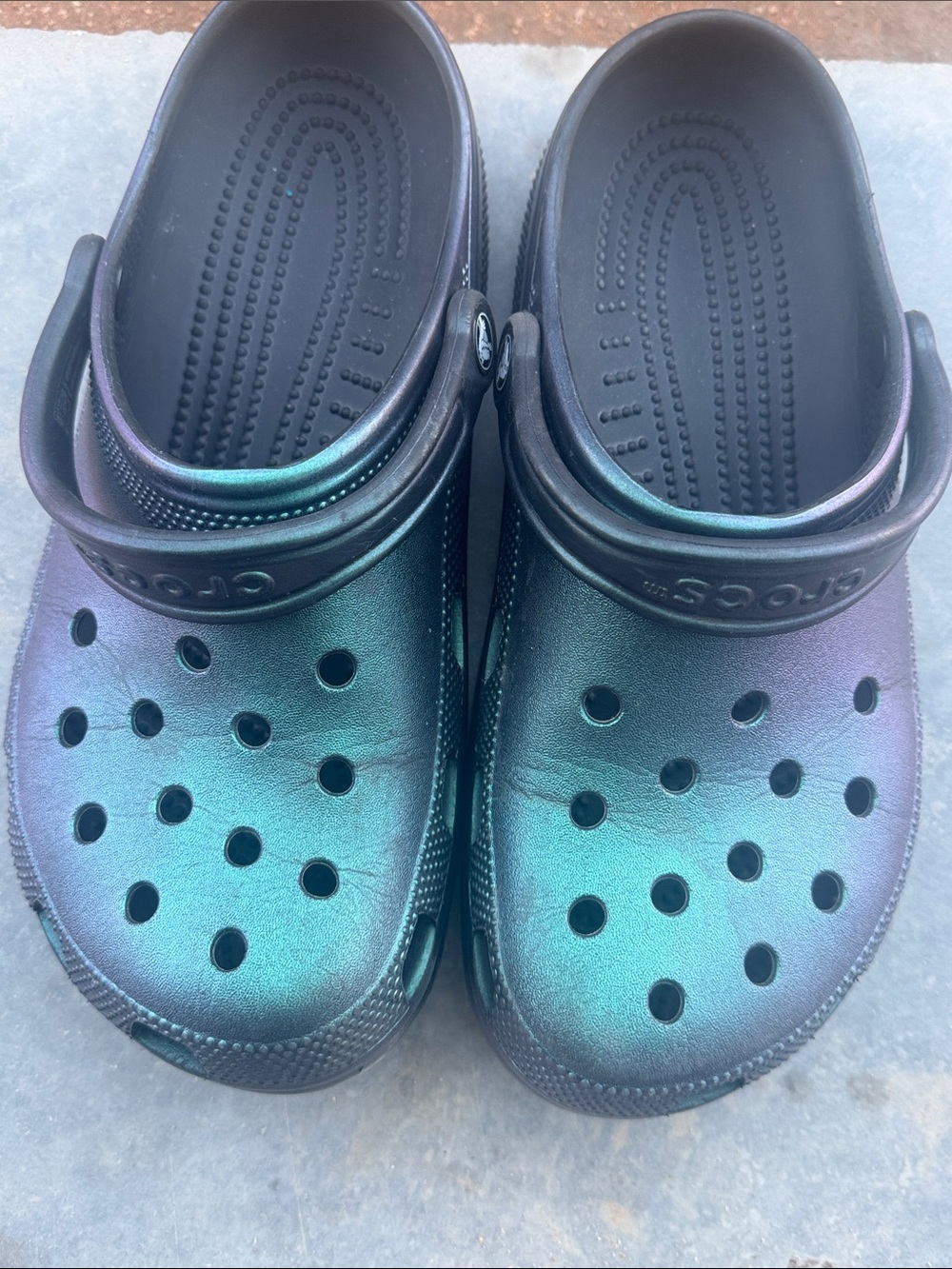 CROCS  Iridescent Teal-to-Black Classic Clogs
